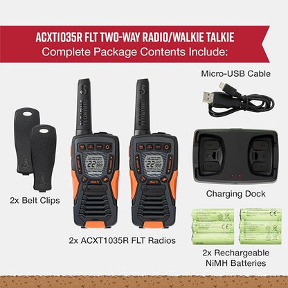 Cobra ACXT1035R FLT Floating Walkie Talkies - Waterproof, Rechargeable, Long Range up to 37-Mile Two Way Radio with NOAA Weather Alert & VOX, (2 Pack)
