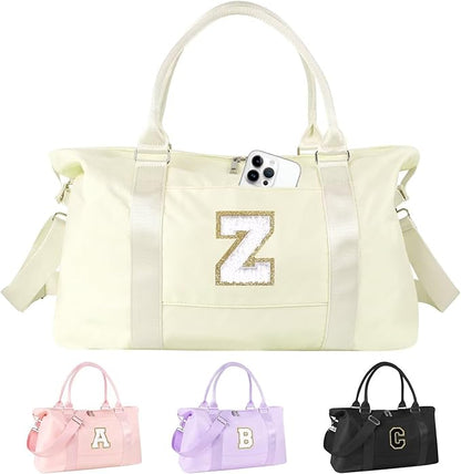 Dance Gym Duffel Bag for Teen Girls, Personalized Initial Travel Weekender Bag,Cute Overnight Carry On Duffle for Women,Sports Travel Cheer Bag,Monogram Christmas Gifts for Tween Preppy(beige-Z)