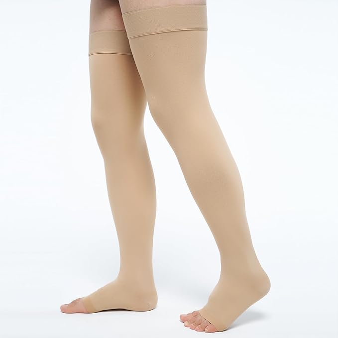 20-30 Compression Socks for Women Men, Thigh High Compression Stockings, Support Hose for Women Compression, Travel Toeless Women's Compression Socks, Light Open Toe Pregnancy Support Socks