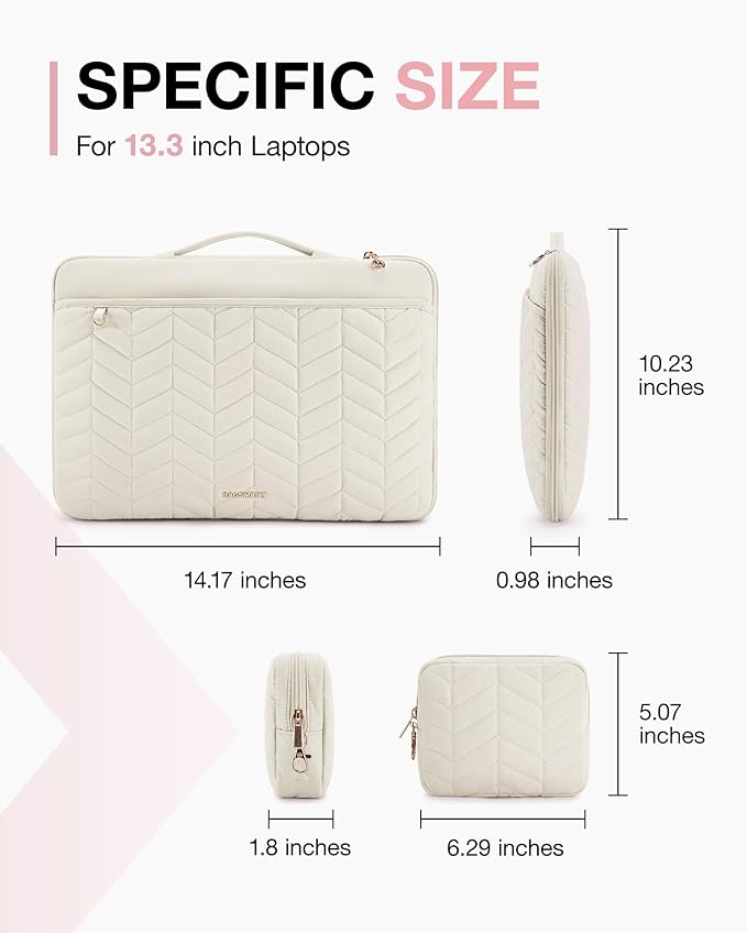 BAGSMART 13-14 inch Laptop Case with Handle, Puffy Padded Laptop Bag Sleeve for Women, Portable MacBook Air/Pro Case Compatible with Dell, HP, Lenovo, ASUS, Acer, Huawei Computer, Beige