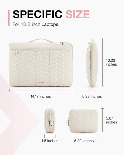 BAGSMART 13-14 inch Laptop Case with Handle, Puffy Padded Laptop Bag Sleeve for Women, Portable MacBook Air/Pro Case Compatible with Dell, HP, Lenovo, ASUS, Acer, Huawei Computer, Beige