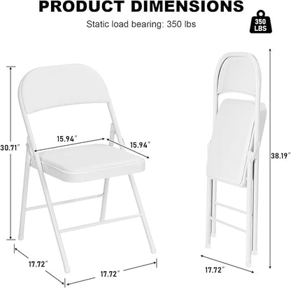 6 Pack White Folding Chairs with Padded Cushion for Outside, Portable Stackable Commercial Metal Foldable Chairs with Steel Frame for Home Events Office Wedding Party, 350lbs Capacity