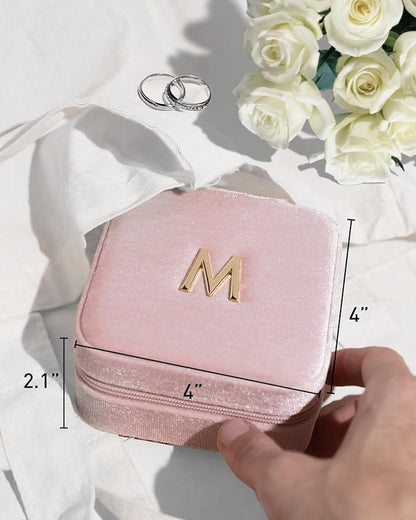 Vlando Travel Jewelry Case for Women Girls, X Initial Jewelry Box, Travel Jewelry Case for Women, Jewelry Box, Gifts for Girls - Letter X, Pink
