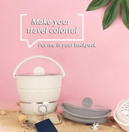 Drizzle Foldable Electric Cooker Travel Hot Pot - Dual Voltage 100V-240V Hot Pot Cooking - Food Grade Silicone Cookerware Boiling Water Steamer - Camping Office Hotel Noodle Porridge Soup Dorm