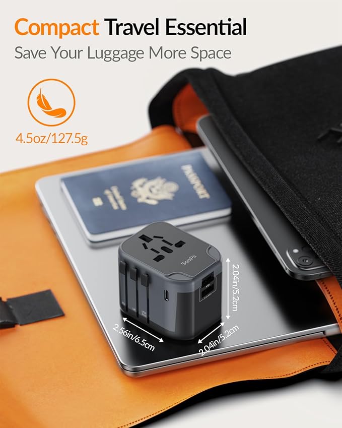 SooPii Universal Travel Adapter,Power Converters with 1 USB C and 2 USB A Ports, 7 in 1 Worldwide Travel Plug Adapter Wall Charger,International Power Adapter for EU, USA, UK, AUS,Asia etc(Black)