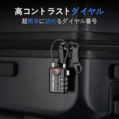 SURE LOCK TSA Compatible Travel Luggage Locks, Inspection Indicator, Easy Read Dials TSA Approved with Zinc Alloy Black 4 Pack