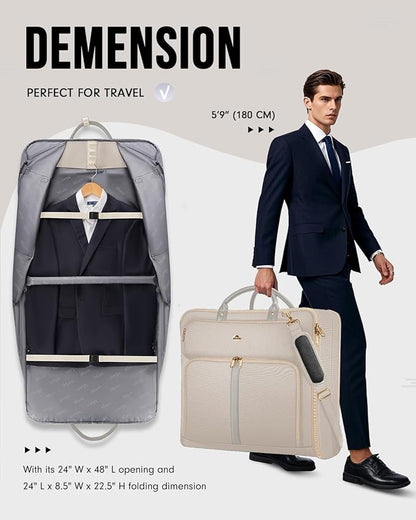 MATEIN Garment Bags for Travel for Women, Large Garment Bags for Hanging Clothes Up to 7 Suits, Business Convertible Travel Suit Carrier with Strap, Foldable Suitcase Luggage Fit 17.3" laptop, Beige