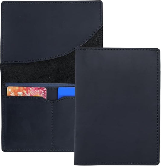 Leather Passport Holder with Travel Wallet, Genuine Leather Passport Cover- Passport Wallet, Leather Folding Wallet for Passports (Oval Cut, Black)