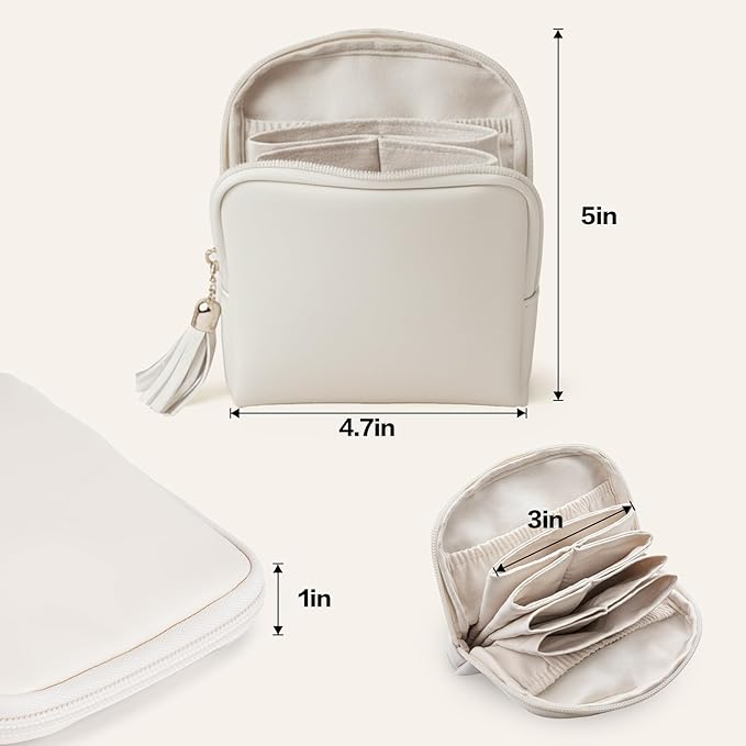 Small Travel Jewelry Case, Travel Gifts for Women Girls, Mini Jewelry Pouch Bags with Tassel Zipper, Portable Jewelry Organizer Holder for Bracelet Rings Earring Necklace Bangles, Beige