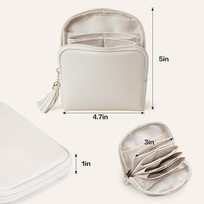 Small Travel Jewelry Case, Travel Gifts for Women Girls, Mini Jewelry Pouch Bags with Tassel Zipper, Portable Jewelry Organizer Holder for Bracelet Rings Earring Necklace Bangles, Beige