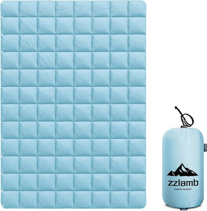 zzlamb Camping Blanket, Compact Lightweight Soft Puffy Blanket Water-Repellent, Packable Warm Quilt Down Alternative Picnic Hiking Backpacking Beach Travel RV Airplane Couch Car
