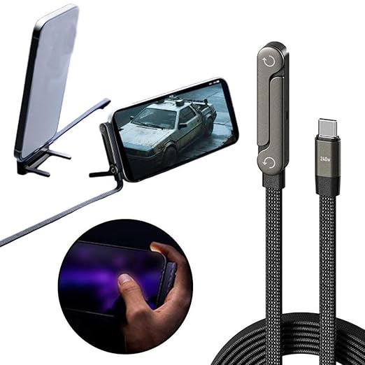 2-in-1 Invisible Holder Charger Cable — Fast Charging Cord with Built-in Phone Stand, 5ft 240w Braided Fast Charging Cord Charge Cable for Phone,Tablets,Laptops (Type-C to Type-C (240W))