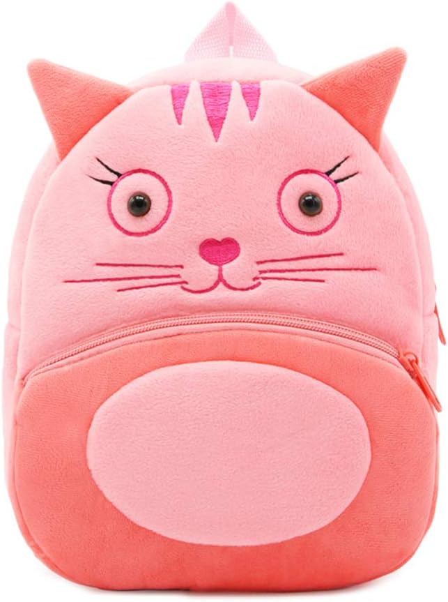 KISSOURBABY Cute Toddler Backpack Toddler Bag Plush Animal Cartoon Mini Travel Bag for Baby Girl Boy 1-4 Years(Cat)