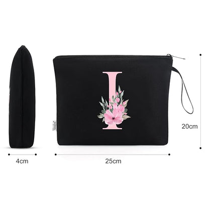 Vavabox A-Z Personalized Makeup Bag, Birthday Gifts for Women Mom, Gifts for Best Friend, Bride Bridesmaid Cosmetic bag (I, Black)
