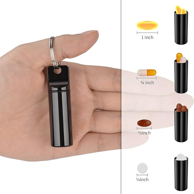 Small Pocket Pill Box Keychain (3 Pack), Aluminium Alloy Portable Mini Pill Organizer Case Container for Purse,Waterproof Metal Pill Holder Medicine Bottle for Outdoor Camping Trave