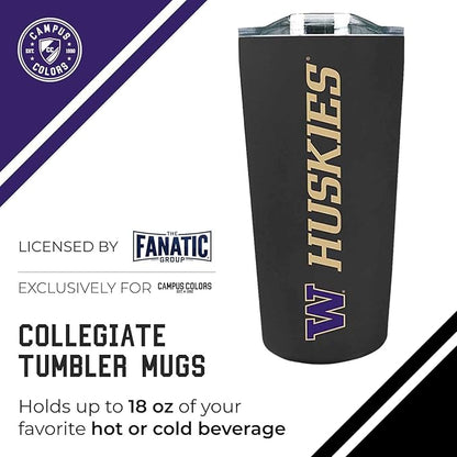 Campus Colors NCAA Stainless Steel Tumbler perfect for Gameday - 18 oz - Double Walled - Keeps Drinks Perfectly Insulated (Washington Huskies - Black)