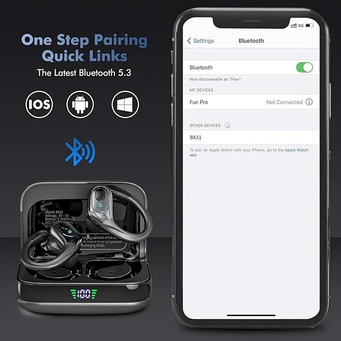 Wireless Earbuds, Sports Bluetooth Headphones, 75Hrs Playtime Ear Buds with LED Power Display, Noise Canceling Headset, IPX7 Waterproof Earphones for Workout/Running