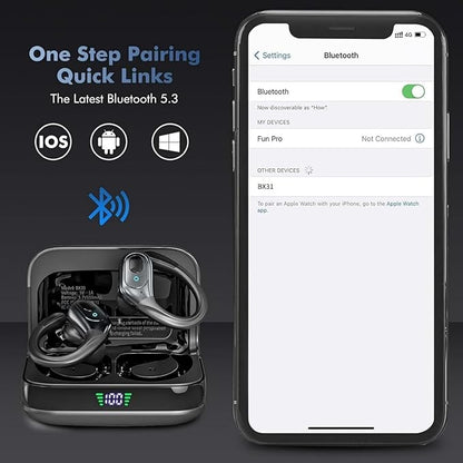 Wireless Earbuds, Sports Bluetooth Headphones, 75Hrs Playtime Ear Buds with LED Power Display, Noise Canceling Headset, IPX7 Waterproof Earphones for Workout/Running