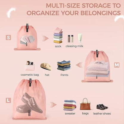3 Set Packing Cubes for Travel, Lightweight Luggage Organizer Bags Waterproof Storage Bag, Multiple Sizes Reusable Used Essential for Gym Swim (Pink)