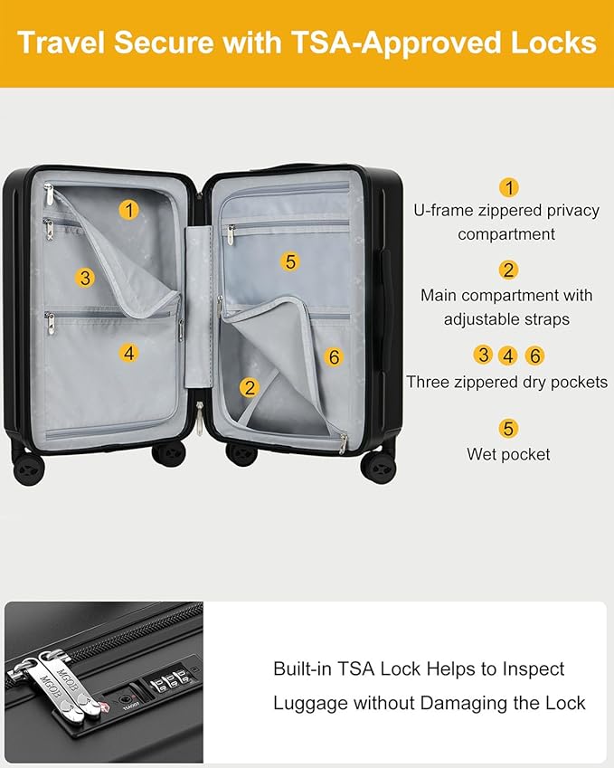 MGB Carry on Luggage 22 X 14 X 9 Airline Approved Suitcase with Wheels,20 Inch Travel Suitcase Lightweight with Spinner wheels And Hard Luggage Airline Approved with TSA Lock Carry on