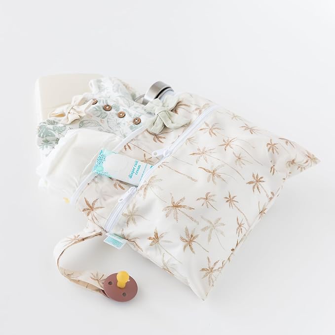 Bumkins - Waterproof Wet Bag & Wet/Dry Clutch Bags - For Beach, Baby, Travel, Swim Suit, Cloth Diapers, Pump Parts, Pool, Gym, Toiletries - Reusable & Easy to Clean - Palm Trees - 2 Pack