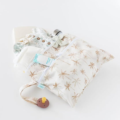 Bumkins - Waterproof Wet Bag & Wet/Dry Clutch Bags - For Beach, Baby, Travel, Swim Suit, Cloth Diapers, Pump Parts, Pool, Gym, Toiletries - Reusable & Easy to Clean - Palm Trees - 2 Pack