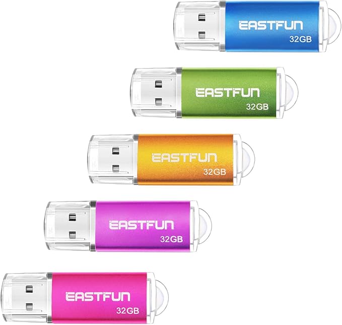 EASTFUN 32GB USB 2.0 Flash Drive Memory Stick Thumb Drive Pen Drive Jump Drive Zip Drive, 5 Pack (5 x 32GB), Colors (Gold Rose Blue Purple Green)