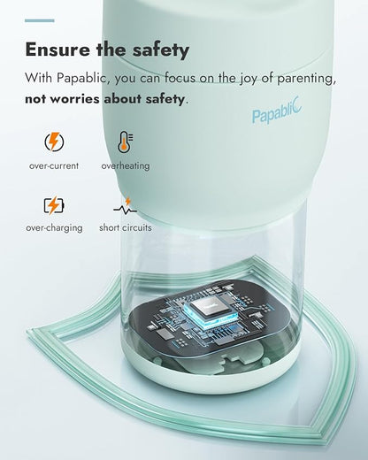 Papablic Pro Portable Bottle Warmer for Travel – Fast Heating, Built-in Sterilizer, 30W Fast Charge, 5-Temp Control, Easy-Clean Wide Mouth, Baby Milk Warmer for Breastmilk & Formula, Sakura Pink
