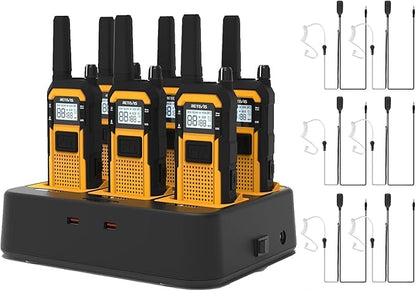 Retevis RB48 2 Way Radio Long Range, MIL-STD 810H Heavy Duty Walkie Talkies with Earpiece, Support VOX, Advanced Triple Proof, 2000mAh, NOAA, Vibration Reminder(6 Pack with Gang Charger)