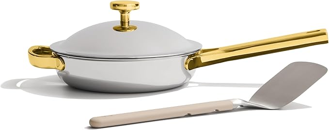 Our Place Mini Titanium Always Pan Pro | 8.5" PFAS-Free Nonstick Frying Pan with Spatula | Chef-Grade Tri-Ply Stainless Steel & Aluminum Build | Induction & Oven-Safe up to 750°F | Gold
