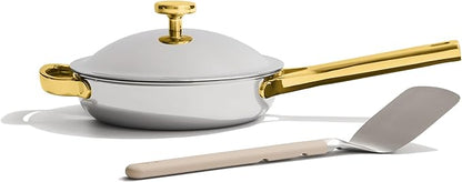 Our Place Mini Titanium Always Pan Pro | 8.5" PFAS-Free Nonstick Frying Pan with Spatula | Chef-Grade Tri-Ply Stainless Steel & Aluminum Build | Induction & Oven-Safe up to 750°F | Gold