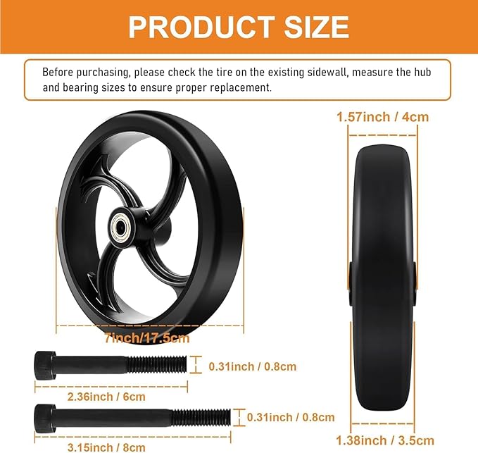 2 PCS 7-Inch Walker Replacement Wheelchair Wheels - Eco-Friendly Rubber Material, Wear-Resistant PU Tires, Anti-Slip, Durable ABS Wheels (7-Inch 2 PCS)