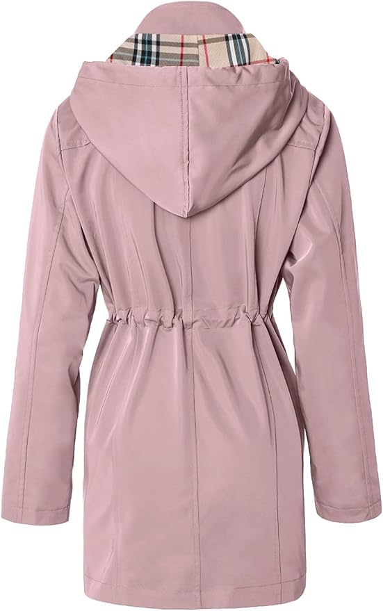 SaphiRose Women's Long Hooded Rain Jacket Outdoor Raincoat Windbreaker
