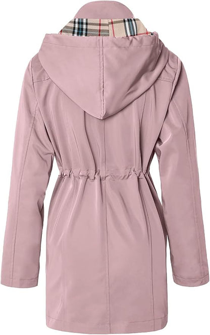 SaphiRose Women's Long Hooded Rain Jacket Outdoor Raincoat Windbreaker