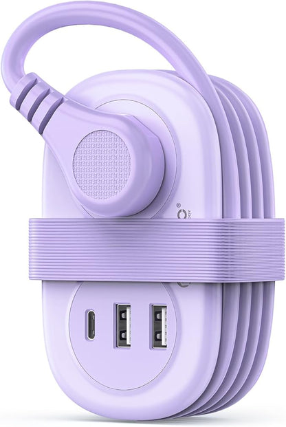 ORICO Pocket Power Strip for Travel, 5 in 1 Extension Cord with 2 AC Outlets 2 USB-A and 1 USB-C Ports, 3.7 ft Flat Plug Wrapped Around Power Strip for Cruise Office, Hotel, Home- AP3