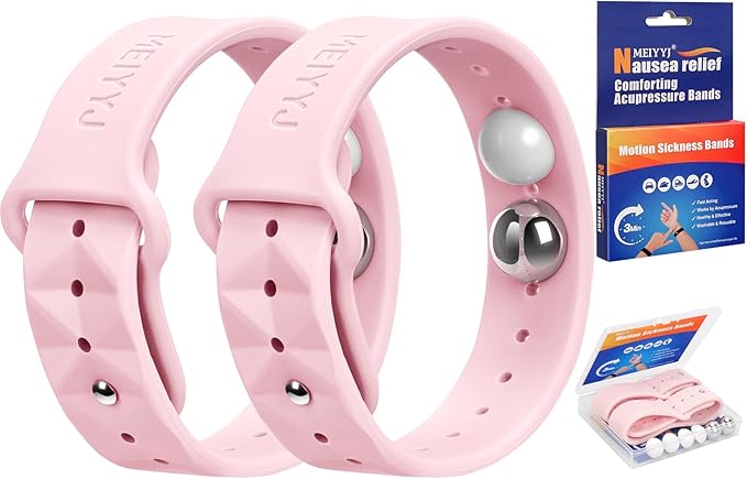 Morning Sickness Relief Wristbands Motion Sickness Bands for Adults Sea Sickness Wristbands for Cruise Travel Nausea Relief of Headaches, Insomnia, Anxiety and Queasinesss-Pink