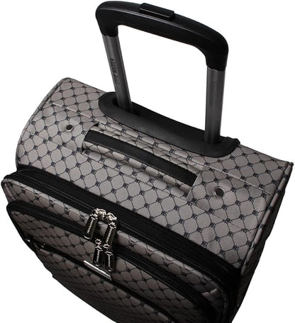 Steve Madden Designer Luggage Collection - 3 Piece Softside Expandable Lightweight Spinner Suitcase Set - Travel Set includes 20 Inch Carry on, 24 Inch & 28-Inch Checked Suitcases (Noble Black/Grey)