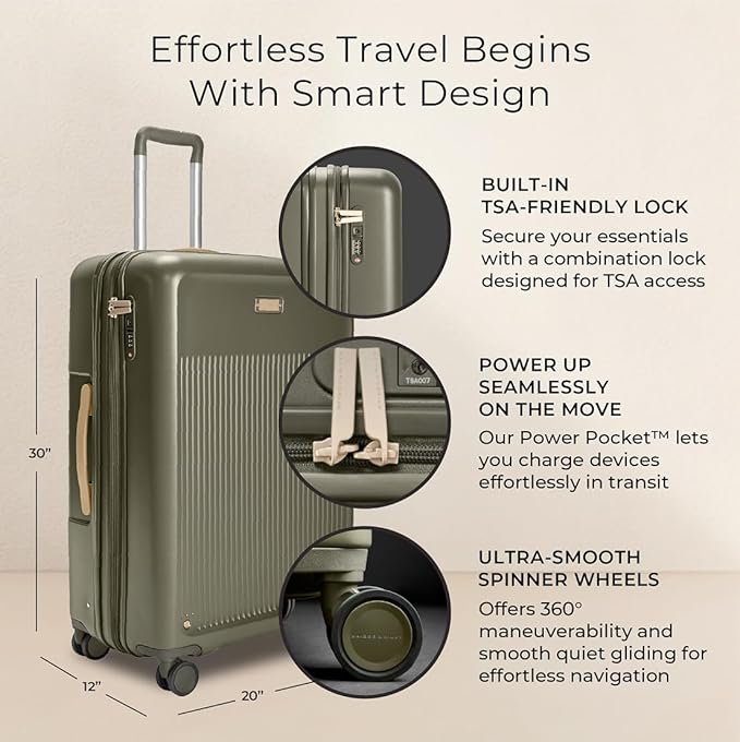 Briggs & Riley 30" Large Expandable Spinner - Checked Luggage for Travel, Suitcases with Wheels, Hardside Rolling Bag for Men & Women, Self-Repairing Zipper - Sympatico Collection, Olive