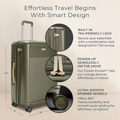 Briggs & Riley 30" Large Expandable Spinner - Checked Luggage for Travel, Suitcases with Wheels, Hardside Rolling Bag for Men & Women, Self-Repairing Zipper - Sympatico Collection, Olive