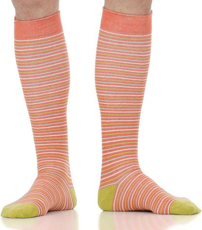 VIM & VIGR Cotton 15-20 mmHg Graduated Compression Socks (Rust & Chartreuse Pinstripe, Large/X-Large Wide Calf (6))