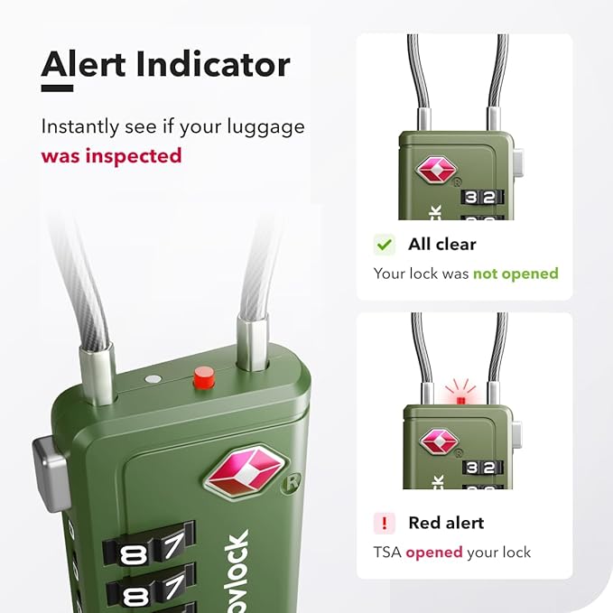 TSA Approved Luggage Locks | Inspection Indicator, 4-Digit Combination, Durable Zinc Alloy | for Suitcases, Backpacks, Travel Bags | Green, 2-Pack