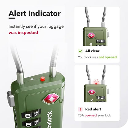 TSA Approved Luggage Locks | Inspection Indicator, 4-Digit Combination, Durable Zinc Alloy | for Suitcases, Backpacks, Travel Bags | Green, 2-Pack