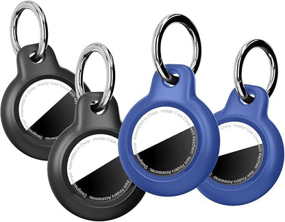 [4 Pack] Waterproof for Airtag Holder Keychain with Full Wrap Design, Hard PC for Air Tag Case, Scratchproof for Airtags for GPS Item Finder Tracker Luggage, Bag,Key-Black/Black/Blue/Blue