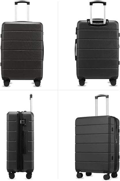 24 Inch Luggage with Spinner Wheels, Expandable Hardside Medium Checked Suitcase, Black