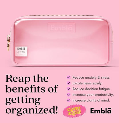 Embla London Makeup Bag Cosmetic Case, Clear Zipper Make Up Pouch and Toiletry Travel Tote, Cute Skincare Pouches for Women Girls, Preppy Purse Cosmetic Organizer, Small Makeup Bags, Flamingo Pink