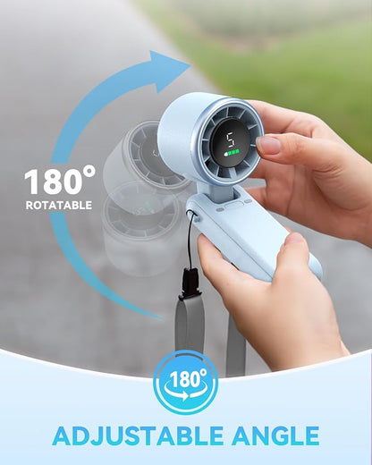 Portable Handheld Turbo Fan, 5-Speed Personal Fans, 5000mAh Rechargeable Fans Up to 12 Hours, Weight only 0.6lb Small Fan, Hand/Neck/Desk Fan 3 IN 1, Beach Vacation Essentials(Blue)
