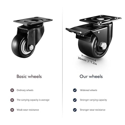 2 Inch Caster Wheels, Casters Set of 4, Heavy Duty Casters Load 2200lbs, Locking Swivel Plate Industrial Casters, Low Gravity Center Castor for Furniture and Workbench