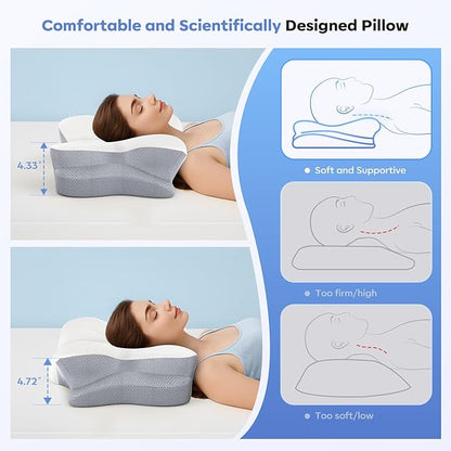 Cervical Neck Pillow, Ergonomic Memory Foam Pillows for Neck Pain Relief with Breathable Pillowcase, Adjustable Contour Neck Support Pillow for Side Back Stomach Sleepers, Odorless