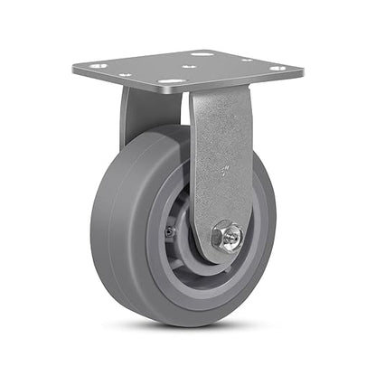 5 Inch Rubber Wheels (Flat Tread)- Heavy Duty Casters, Industrial Caster Wheels- with up to 800 LB Capacity- Use for Dollies, Utility and Maintenance Carts(1 Rigid)