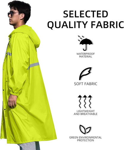 Coralrain Long Hooded Raincoat Safety Waterproof Emergency Rain Jacket Poncho for Men Women Adults